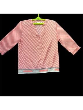New York & Company Women's XL Orange Geometric Tunic Blouse 3/4 Sleeve